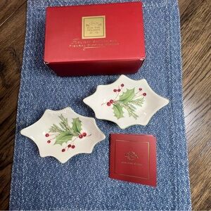 Lenox Holiday Gatherings Holly Berry Figural Dipping Dishes-New In Box